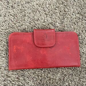 SJ red leather bi fold wallet